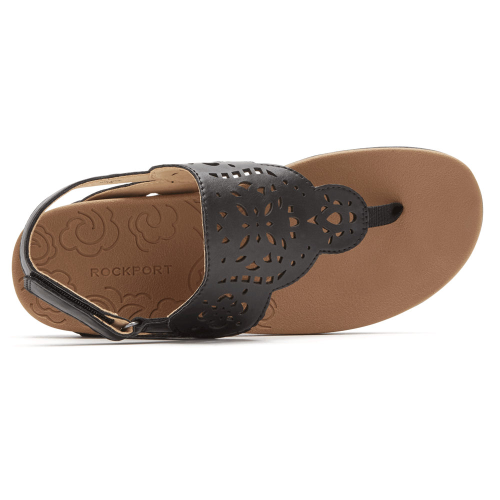 Rockport Sandaler Dame Svart - Ridge Circle Cutout Thong - LWNV65402